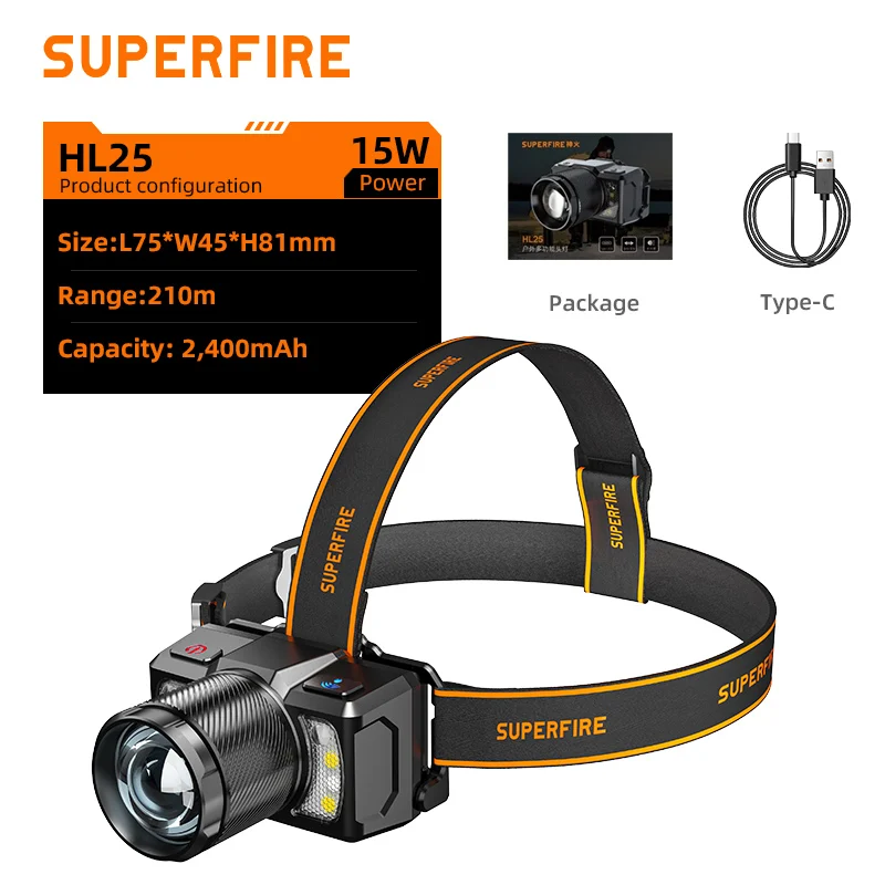 

SUPERFIRE HL25 Налобный фонарь с датчиком движения