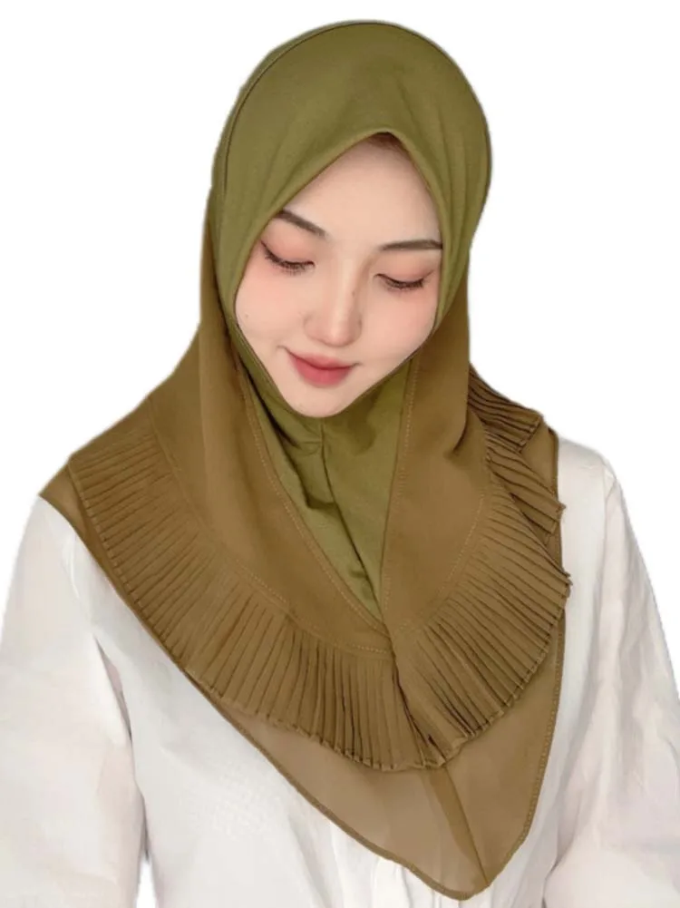 Muslim Women Plain Double Chiffon Khimar Hijab Caps Scarf Headcover Prayer Garment Headscarf Dubai Saudi Turkey Malay Turban