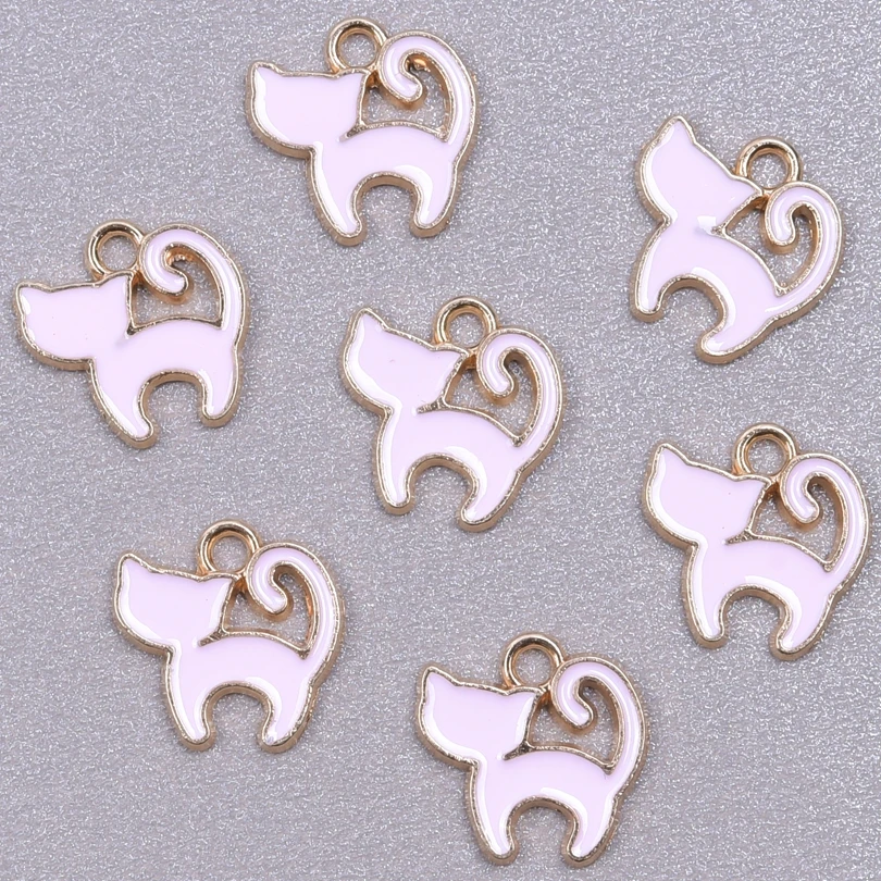 

50pcs/Lot Cute Pink Cat Pendant Enamel Charm DIY Jewelry Making Supplies Mini Charms Accessories For Women Girl Animal Pendants