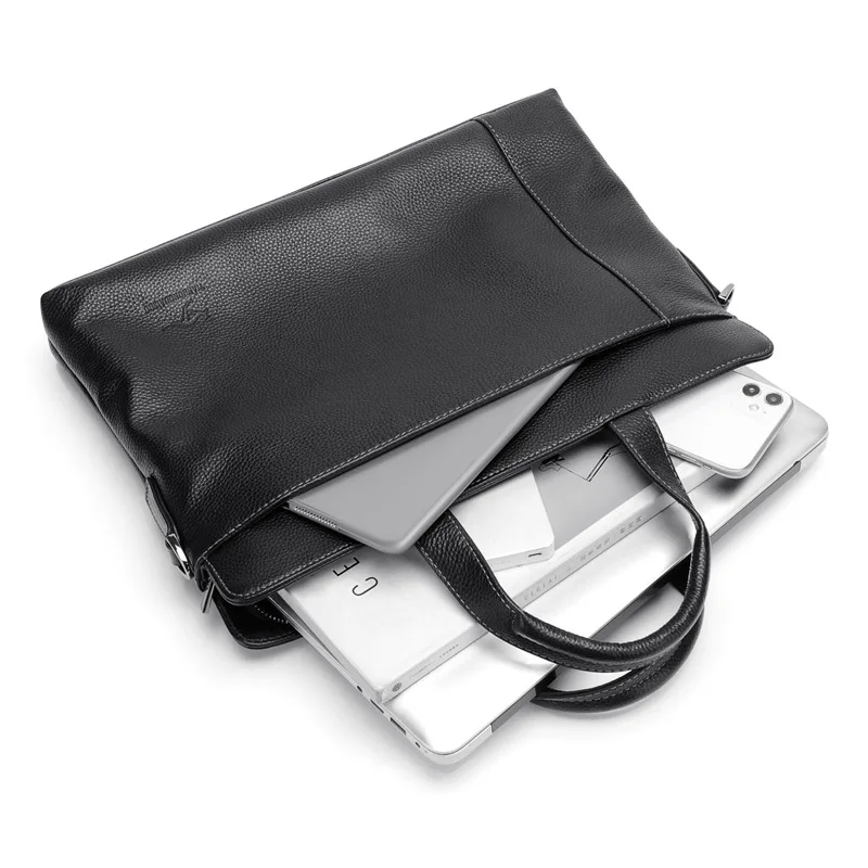 Business Genuine Leather Men's Briefcase Black Cowhide Handbag Large Capacity Laptop Computer Bag Male Shoulder Messenger Bag