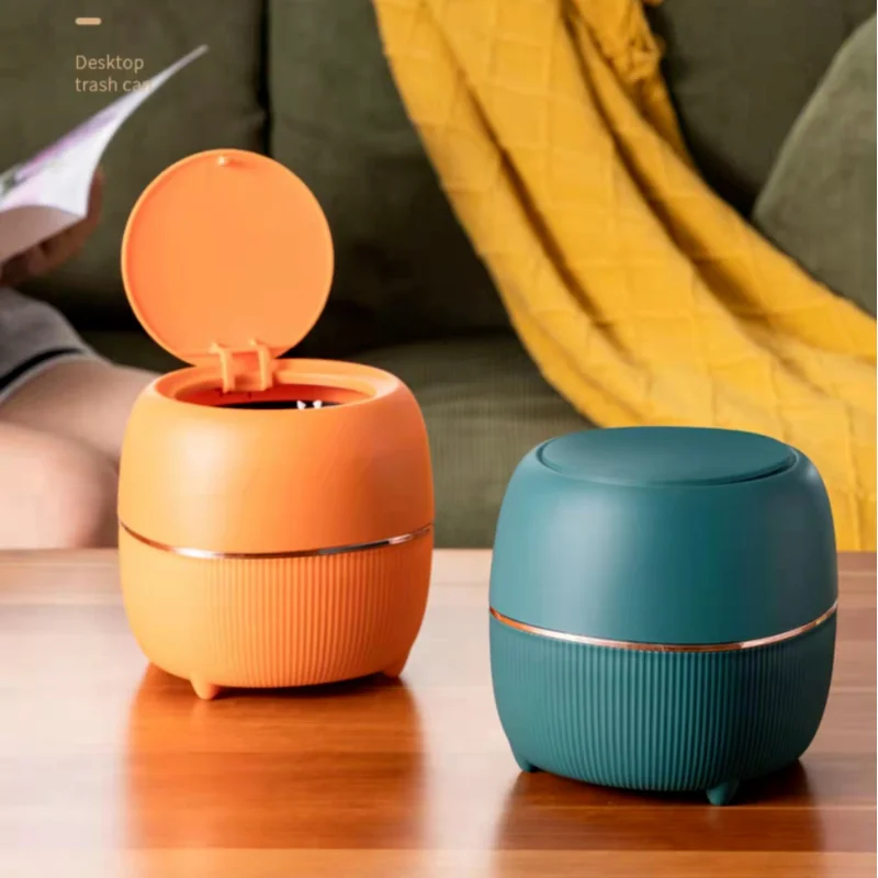 

Press type bedroom dresser with cover desktop mini small trash can car Mini trash can garbage bin