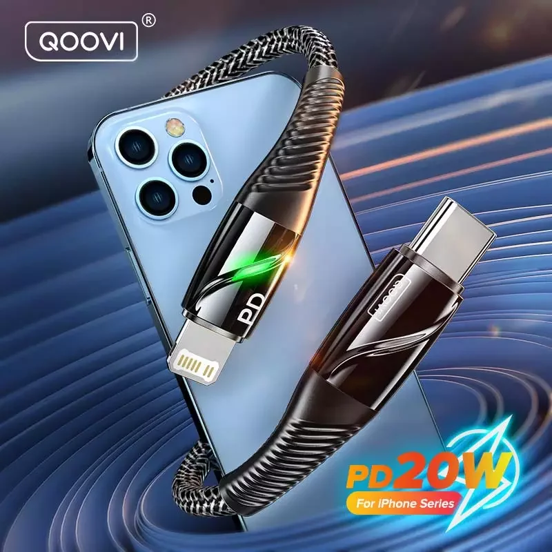 

QOOVI PD 20W USB Type C Cable For iPhone 13 12 11 Pro Max Xs 8 7 Fast Charging USB C For iPhone iPad Air Charger Data Wire Cord