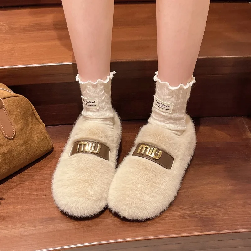 2024 осень/зима новые женские тапочки Baotou на толстой подошве с бархатной теплой