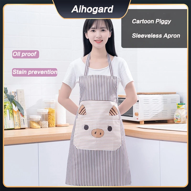 

Apron Waterproof Oilproof Cartoon Piggy Sleeveless Apron Can Wipe Hands Kitchen Work Clothes Universal Fashion Canvas Aprons