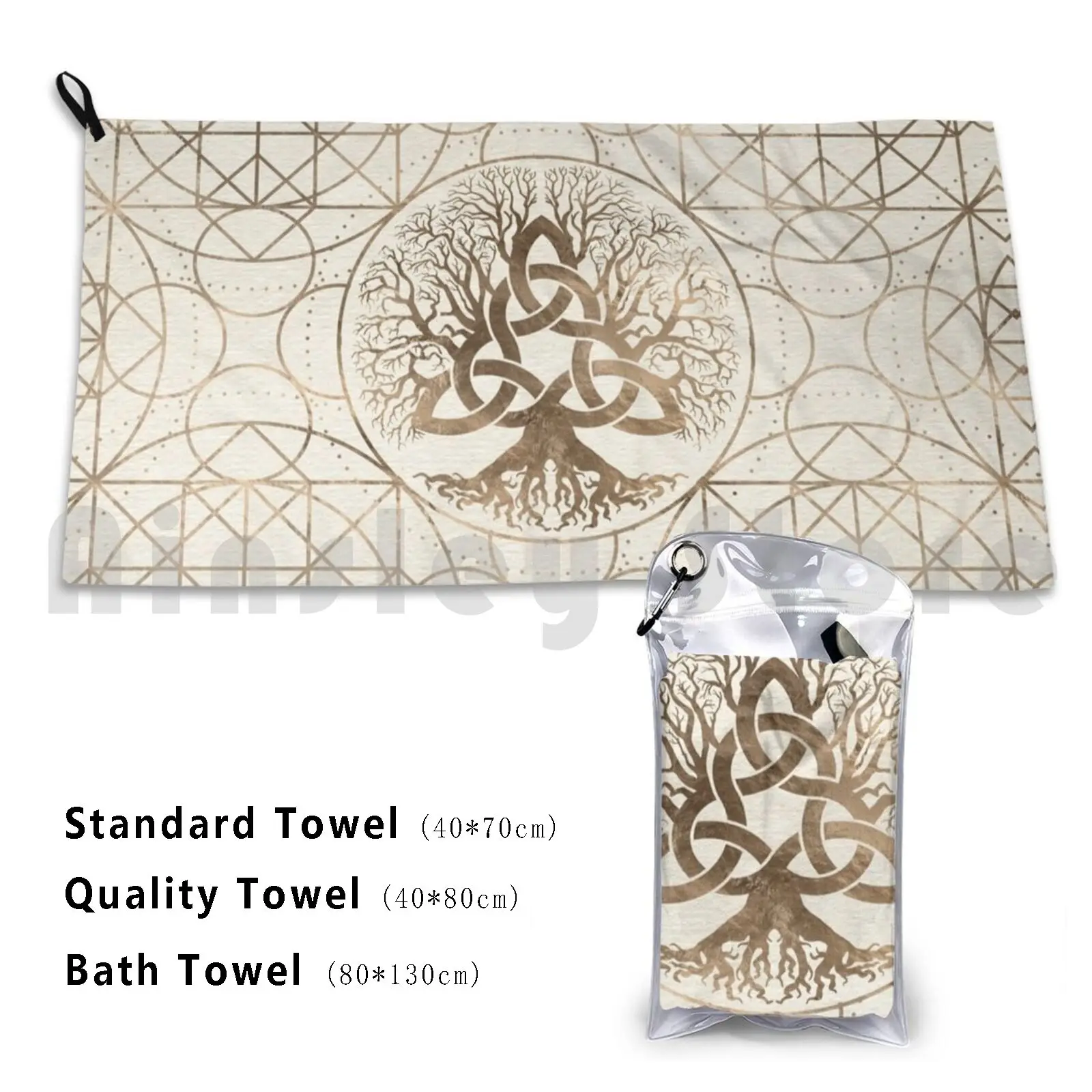 

Tree Of Life-Yggdrasil With Triquetra Pastel Gold Beach Towel Quick Dry Quality Towel Triquetra Yggdrasil Tree Of