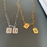 diy letters customize glossy steel small hollow alphabet square pendant necklace trendy gold color charm geometric chain choker