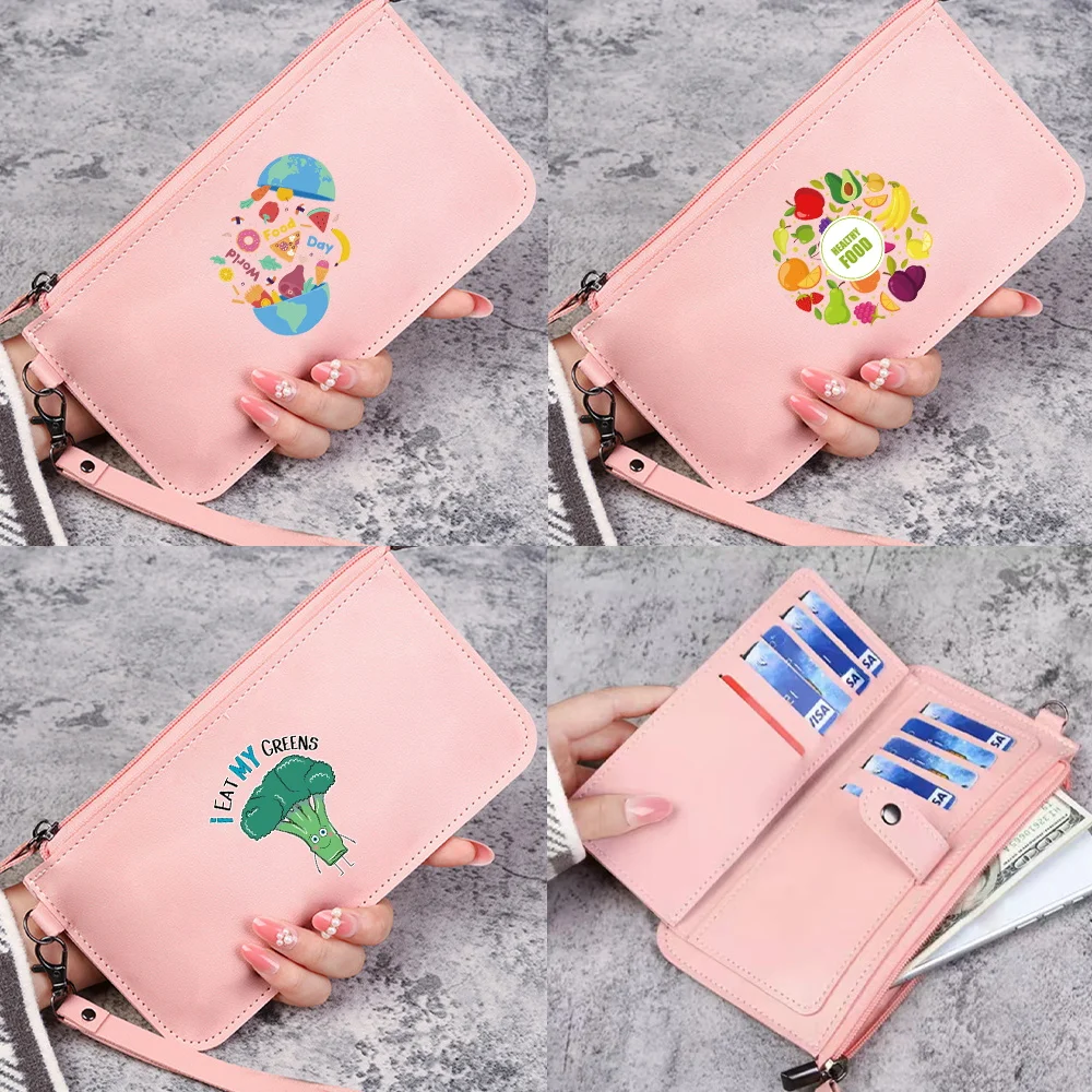 

Women's Wallets Card Bag Pu Leather Handbag Ladies ID Card Credit Waterproof Storage Purse Clutch Food Series Mobile Phone Bags