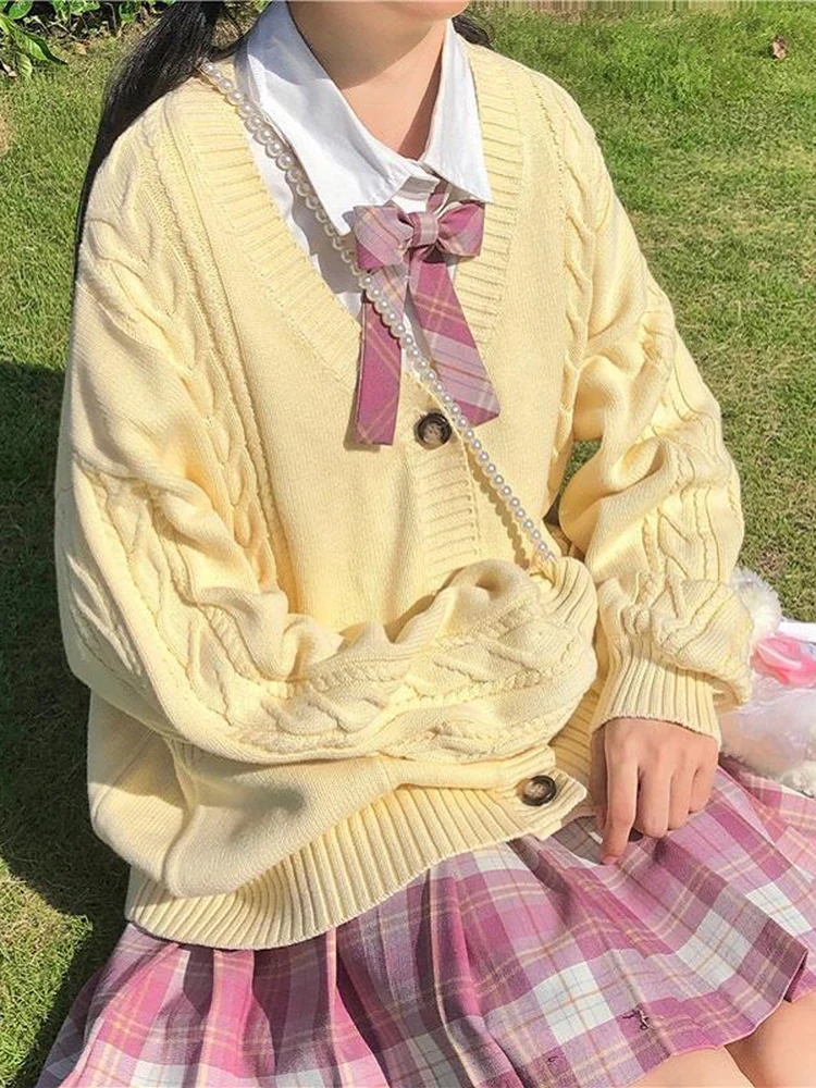 

Женский вязаный кардиган, милый вязаный свитер для девушек, свободный Универсальный свитер с рукавами в стиле Харадзюку для девушек, форма ...