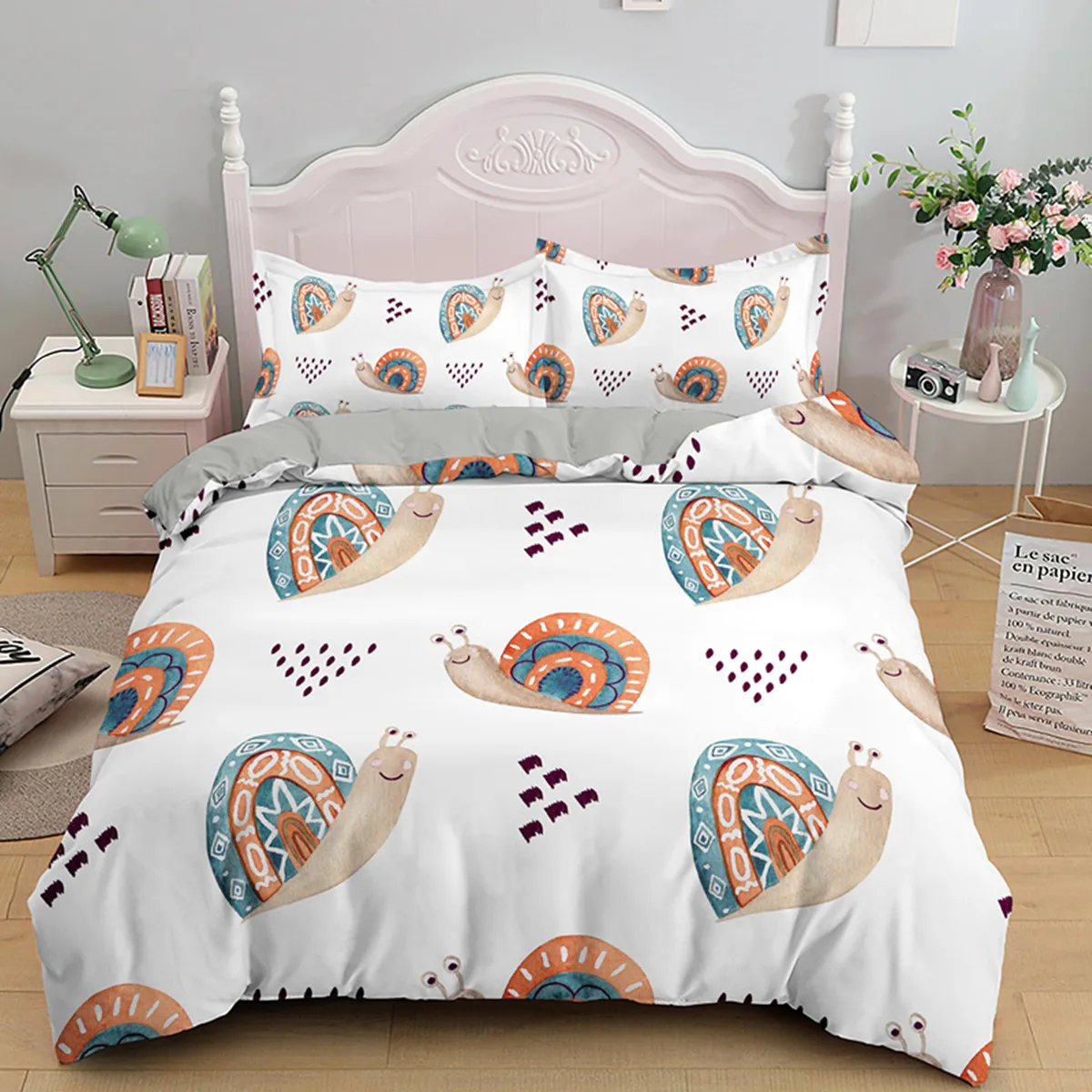 

Cartoon Snail Duvet Cover Colorful Animals for Kids Teens Women Wild Reptile Bedroom Decoration Polyester Quilt Cover Queen Size