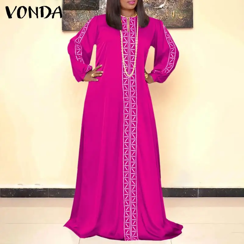 

Long Sleeve Sundress VONDA Women Autumn Vintage Printed Kaftan Dress Winter A-Lined Maxi Dresses O Neck 3 Colors Vestidos