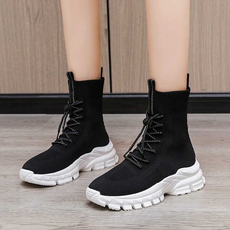 White Boots 2023 Knit Elastic Boots Women's Shoes Fashion Casual Ankle Boots Women's Fall/winter New Socks Boots Women's Shoes