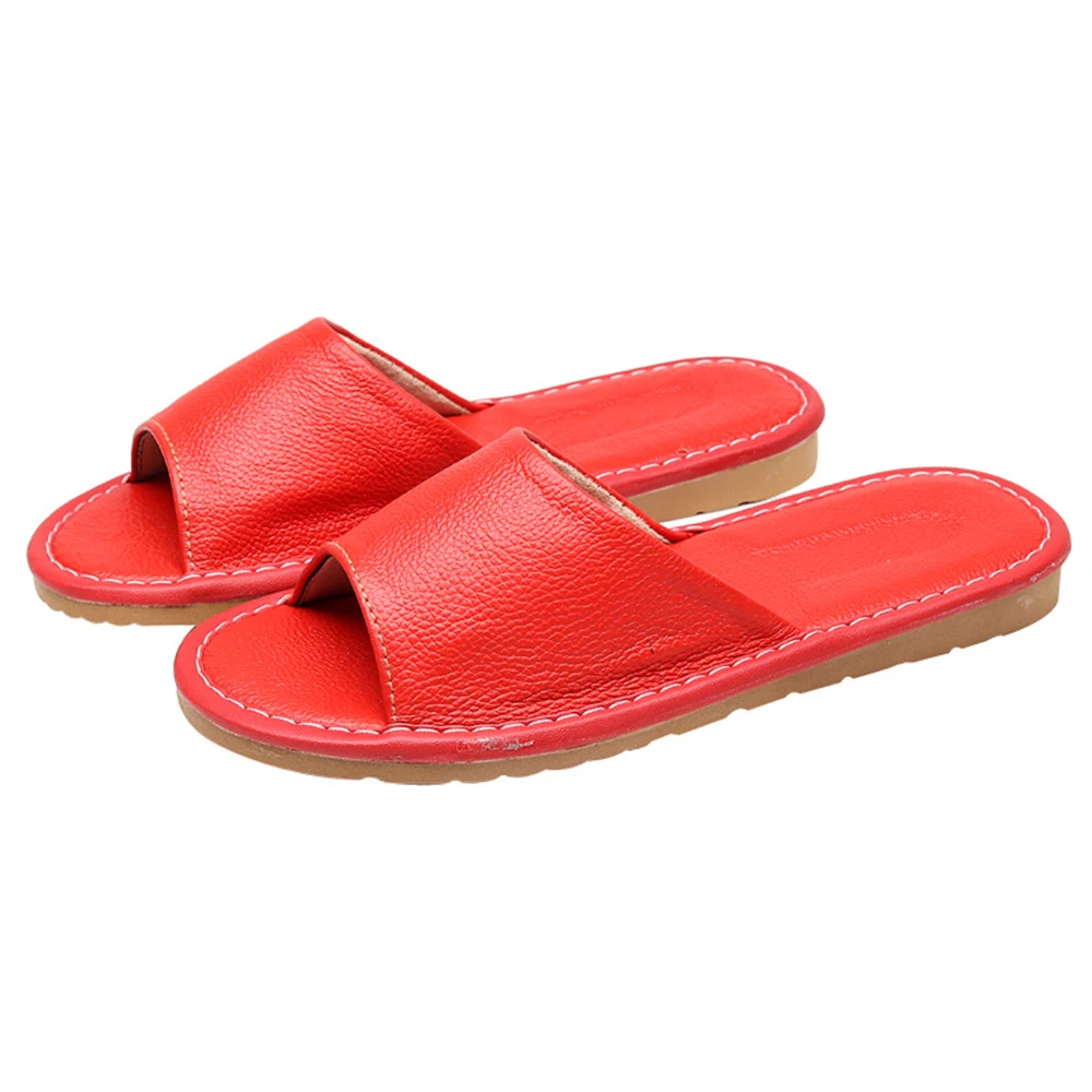 Women's leather slippers Summer leather household slippers unisex flat flat non-slip wear-resistant fashion shoes men's slippers
