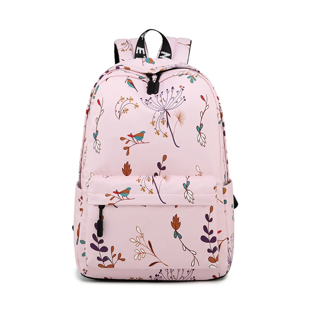 Girls Boys Middle School Students Retro Flower and Bird Polyester Waterproof Backpack Forest Printing Large-capacity School Bag