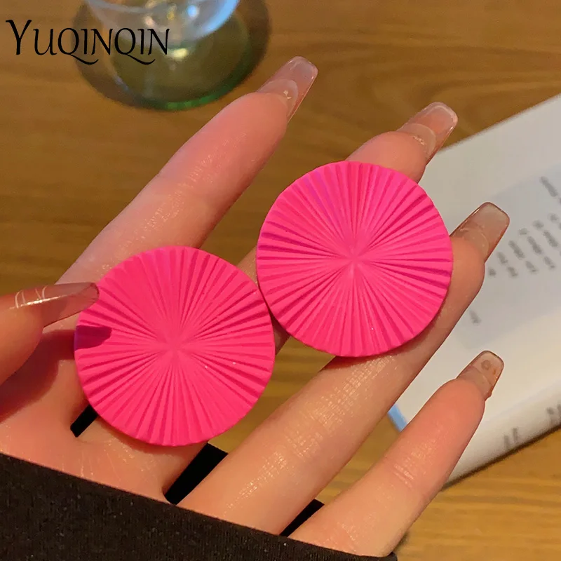

New Fashion Large Stud Earrings for Women Geometric Round Colorful Resin Big Earring Party Cute Korean Exquisite Pink Brincos