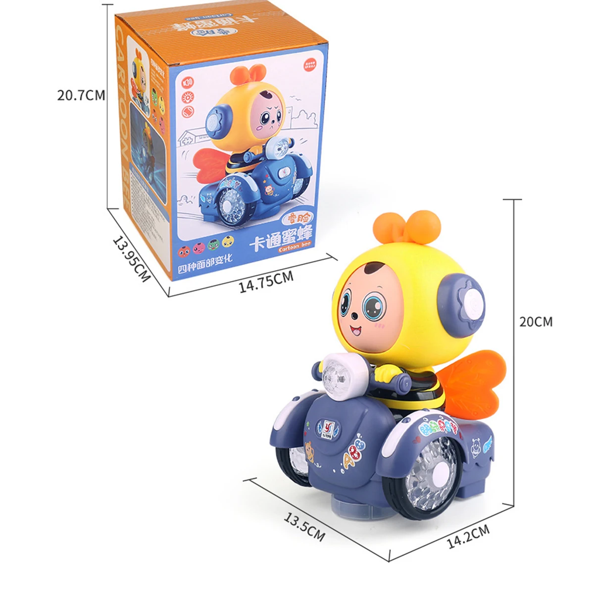 

New Cartoon Face Change Doll Cartoon Electric Music Light Toy Face-Changing Little Bee Cute Bee Car Toys for Kids Children
