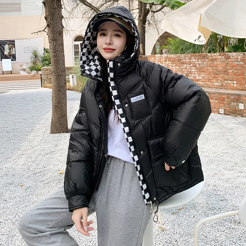 2022 Winter Thicken Warm Coat Puffer Jacket for Women Female Loose Cotton Padded Sequins Hooded Parka Coat