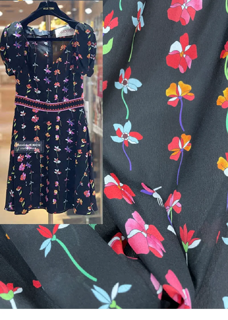 

2022 G Home Fashion Women's Silk Print Small Safflower Mulberry Silk Haute Couture Shirt Dress Fabric Sewing Eco-friendly Cloth