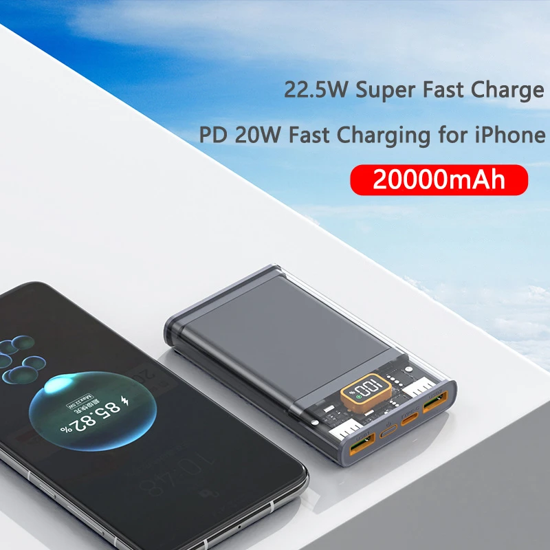 

Power Bank 20000mAh 22.5W Fast Charging PowerBank 20000 mAh Type C External Battery Charger For iPhone 13 Xiaomi Mi 10 PoverBank