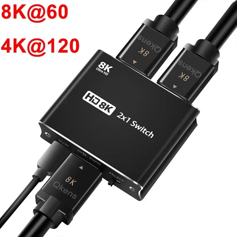Фото HD 8K 2X1 переключатель 2 входа 1 выход HDMI видеоконвертер 4K@120Hz 8K@60Hz для PS4, PS5, DVD, камеры, ноутбука, ПК для подключения к телевизору или монитору. №1