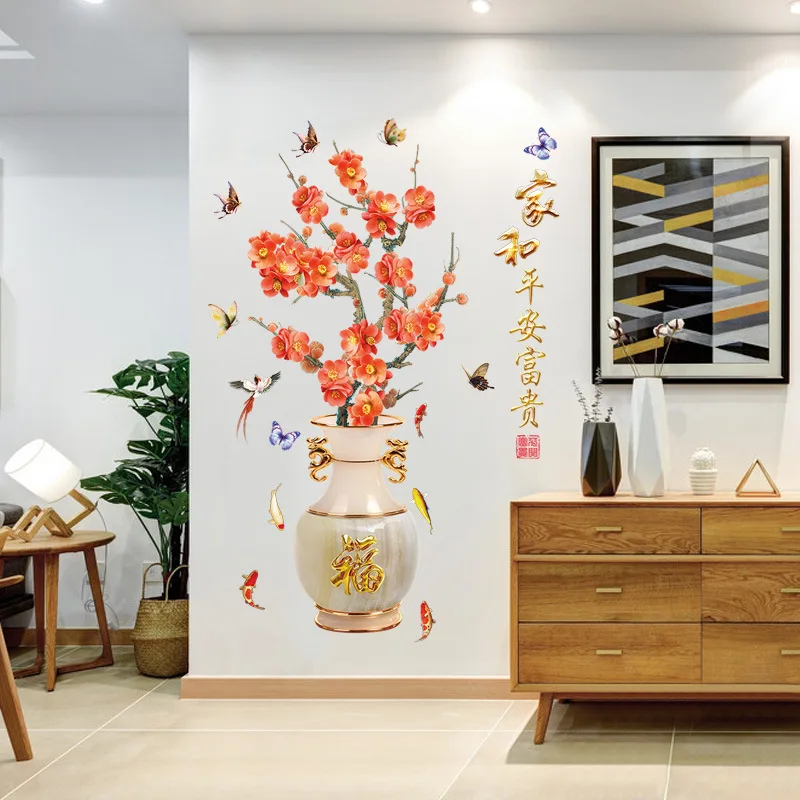 92*162cm Large Vase Wall Sticker Beautiful Plum Blossom House Decoration Art Flower Butterfly Home Decor for Bedroom Living Room
