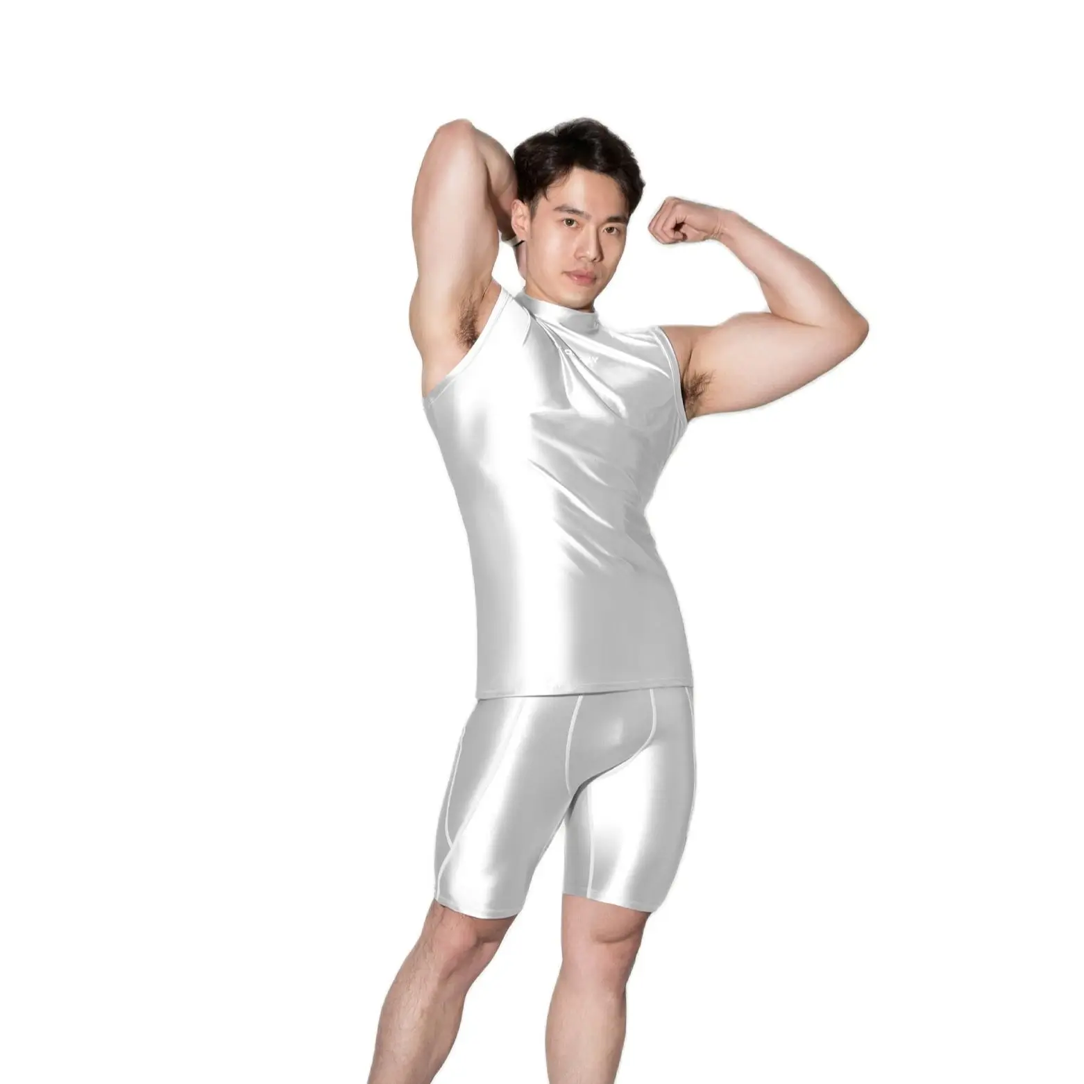 DROZENO Men's Shorts Tight Solid color mid-waist stretch tight plastic breathable men's fitness shorts