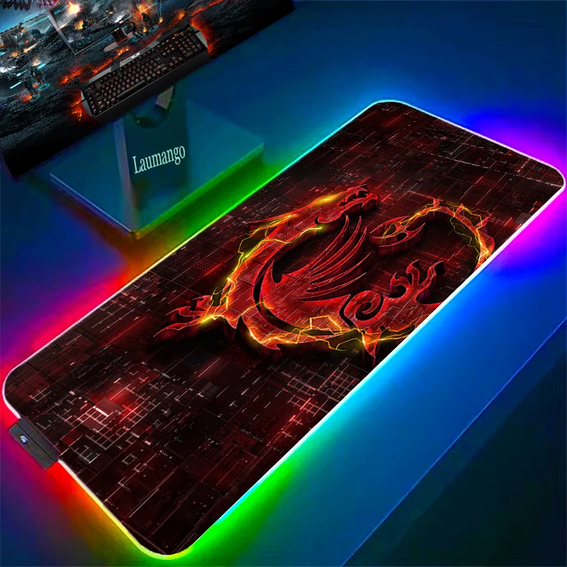 

MSI Backlight Mouse Pad Gaming Desk Accessories Mousepad Gamer Back Light Deskmat Table Mat Big Mousepepad Office Xxl PC Cabinet