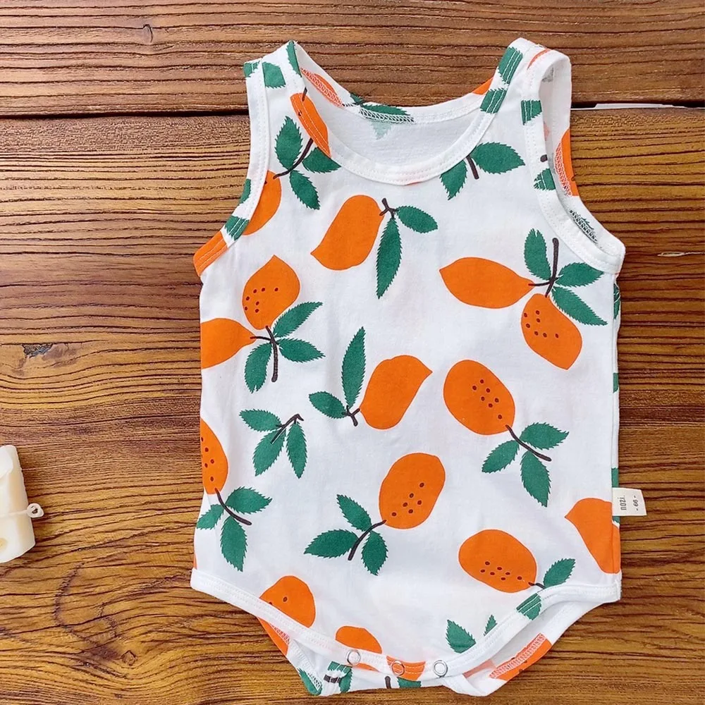 

High Quality Baby Bodysuit Sleeveless Floral Cute Pattern Princess Little Girls Summer Clothing