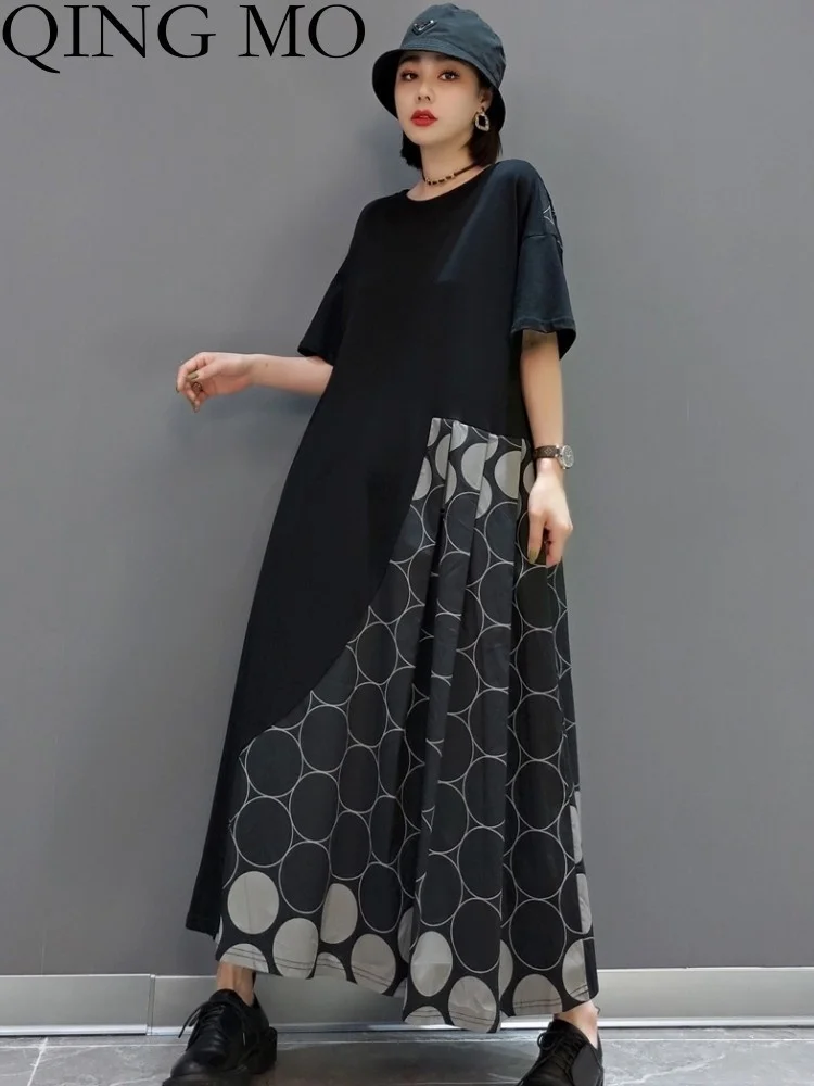 QING MO 2023 Summer New Fashion Dress Women Half Sleeve Personalized Polka Dot Long Dress Loose Female ZXF2243