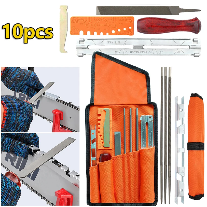 

Набор инструментов для ЗАТОЧКИ ЦЕПНОЙ ПИЛЫ, профессиональный, с ручкой из твердой древесины, с направляющей для круглых/плоских пилок, 10 шт.