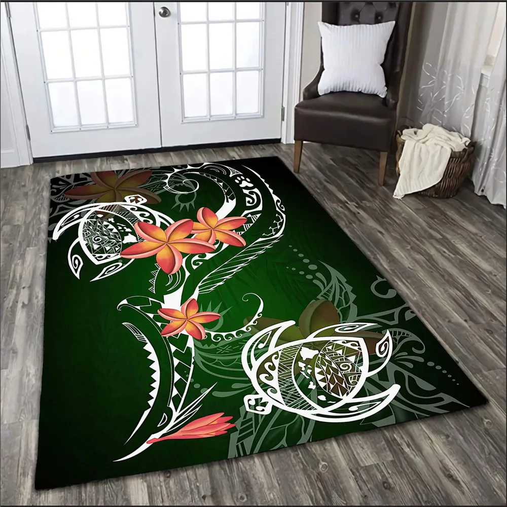 

CLOOCL Polynesia Carpets 3D Printed Frangipani Sea Turtle Tattoo Floor Rugs Carpet For Living Room Area Rug Flannel Kitchen Mat