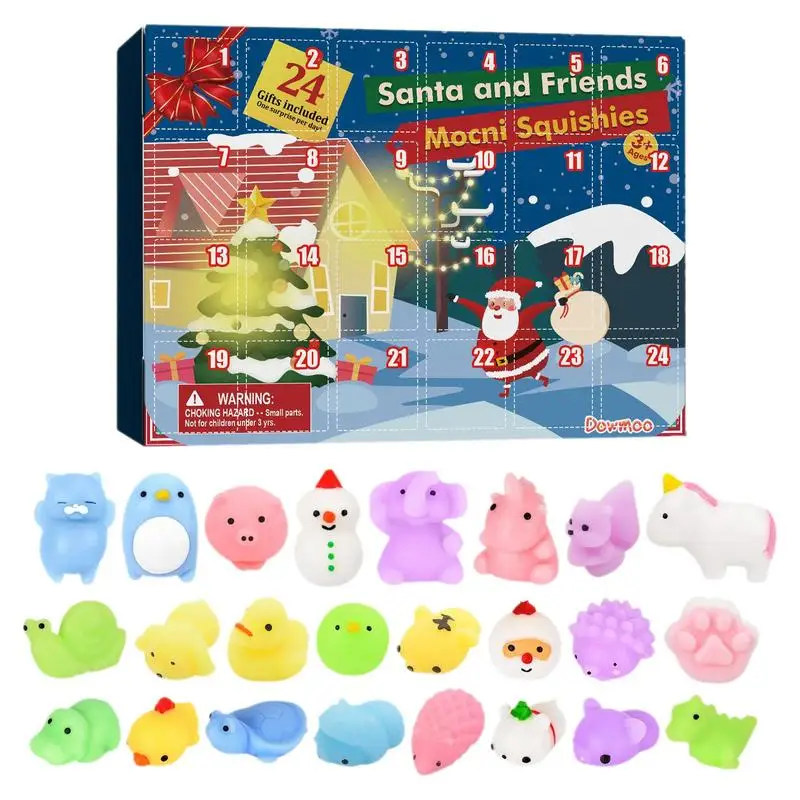 24pcs/set Cute Snowman Mochi Animal Countdown Toy For Stress Relief Gift
