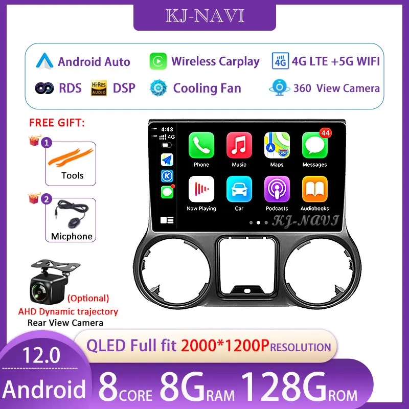 

10,1 дюймовый Android 12 для Jeep Wrangler 3 JK 2011 - 2014 LHD RHD автомобильный Видео Стерео GPS мультимедийный плеер BT беспроводной Carplay DVD