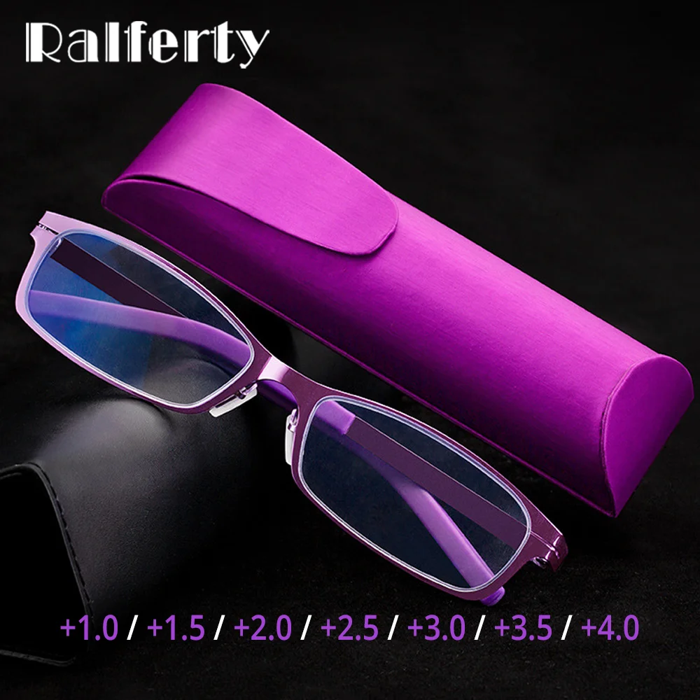 Ralferty Presbyopia очки для чтения для женщин и мужчин класса длинные оптические линзы Прямоугольник Металл 2,0 2,5 3,0 анти синий компьютер