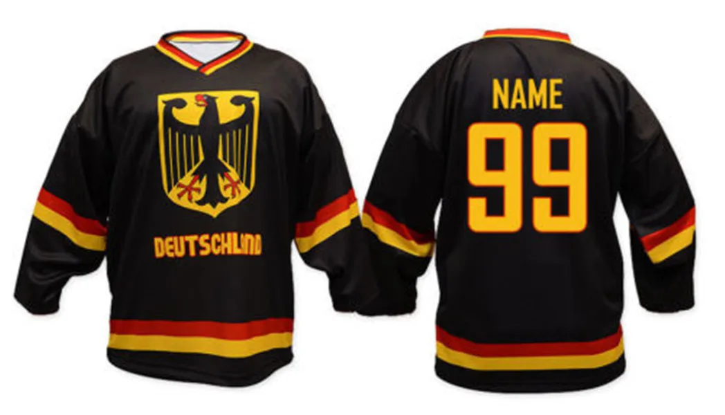 

Команда Германия deuлэнд, черно-белая хоккейная Джерси с вышивкой, изготовленная по индивидуальному заказу, любой номер и имя, Джерси