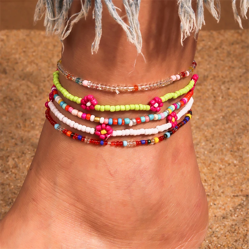

Fashion Handmade Flower Beads Anklets for Women Summer Beach Ankle Bracelet Foot Leg Chain Female Girls Holiday Jewelry Gifts