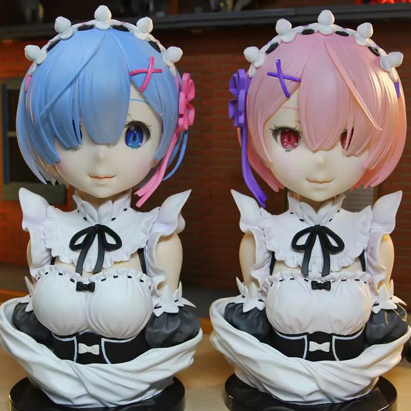

Anime Re: Life A Different World From Zero Figure Rem Re0 Remu Ram Pvc Action Figure Half-length Statue Collectible Children Toy