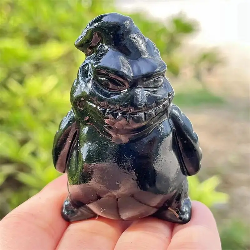 

6cm Natural Black Obsidian Cartoon Crystal Carving Healing Birthday Present Healthy Fengshui Children Toy Home Decoration 1pc