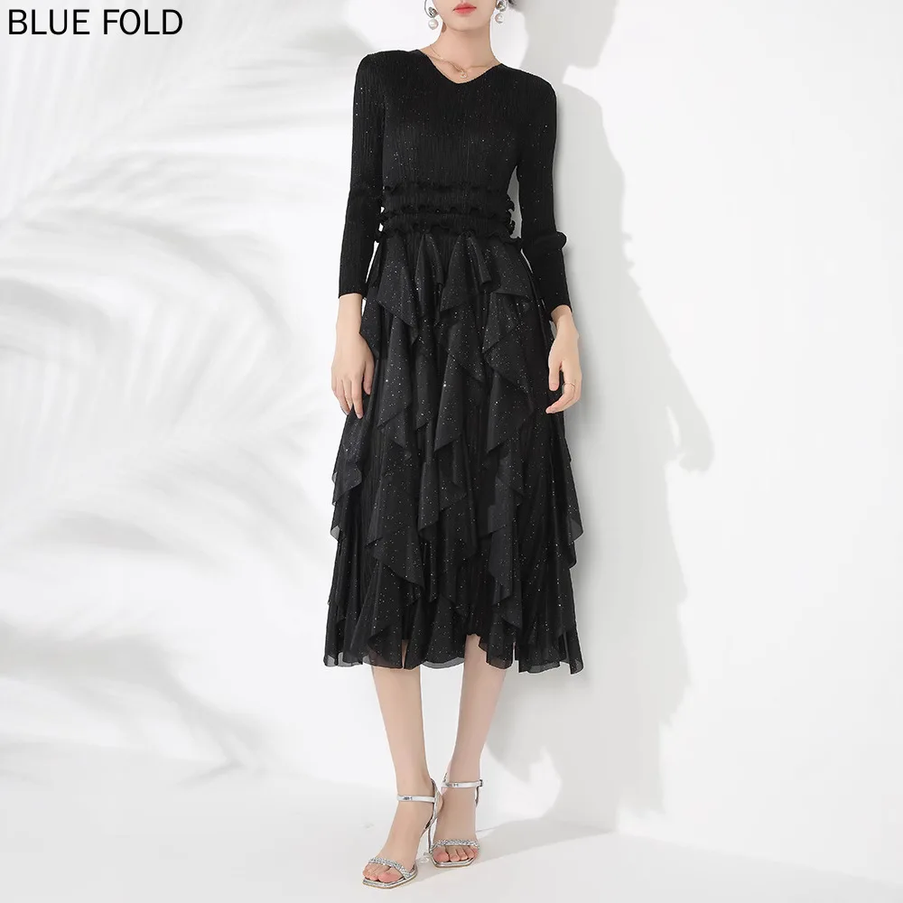 Платье женское Плиссированное средней длины с оборками на подоле