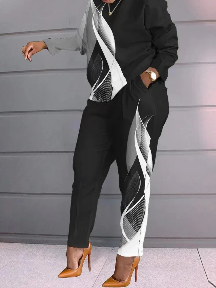 Женский Повседневный пуловер с рисунком удобные брюки длинным рукавом теплый