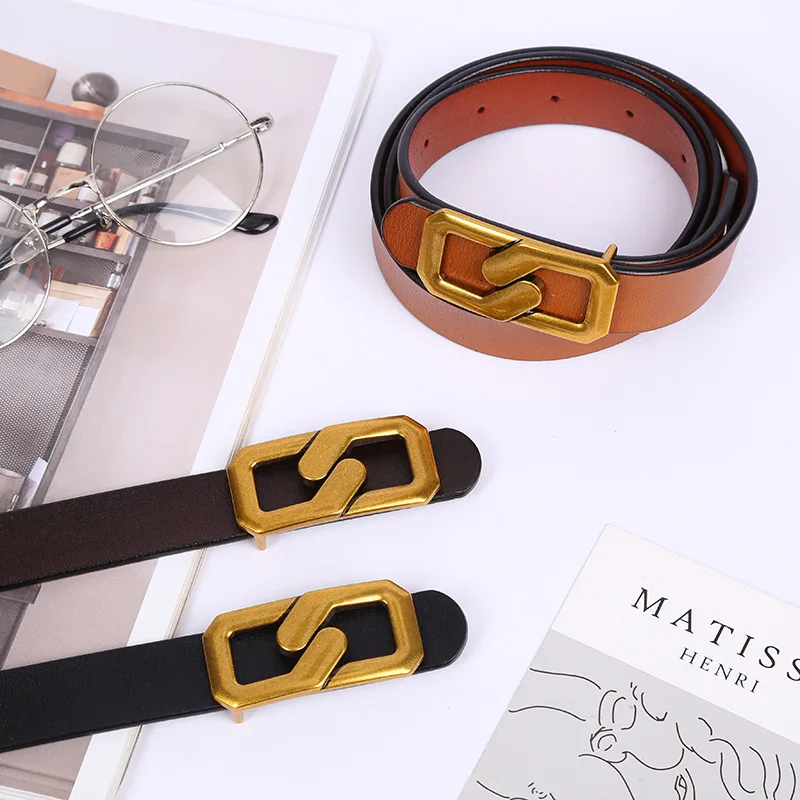 

Luxury Genuine Leather Women's Belt Simple and Fashionable Jeans Wide Waistband Cowhide Retro Ins Style