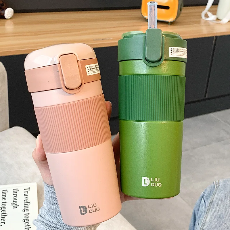 

430ml LeakProof High Quality Vacuum Flasks Stainless Steel Thermoses Portable Straw Water Bottle Travel Simple Drinking Kettle