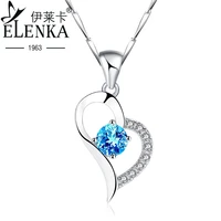 luxury s999 pure silver heart inlaid blue cubic zirconia stone pendant necklace for women fine jewelry gift for girl new arrival
