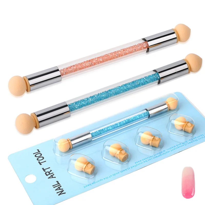 

Nail Art Gradient Brush Pen Painting Drawing Pen With 4 Replace Sponge Heads Double End Rhinestone Handle nail art brush