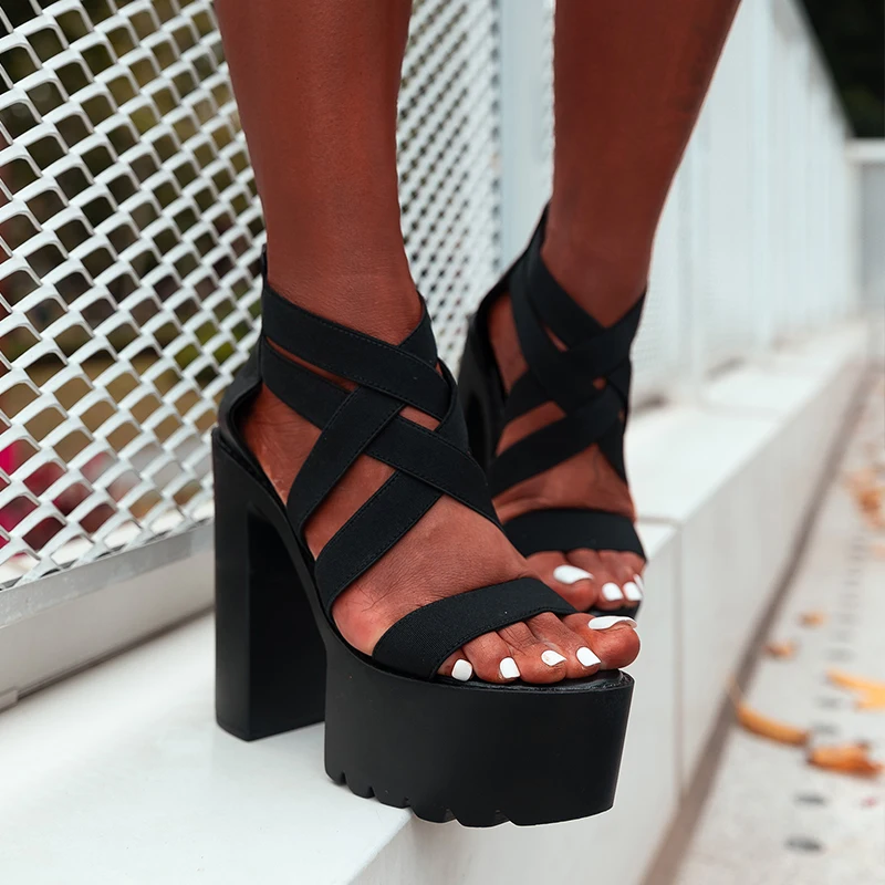 

New INS Hot Summer Women's Thick High Heels Solid Shoes Woman Fashion Zip Platform Party Office Sexy Sandals Ladies