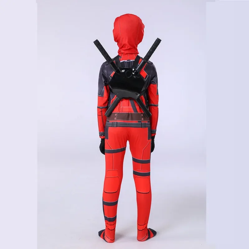 Adult Deadpool Costume Men Women Kids Cosplay Mask Suit Jumpsuit Backpack Knif Accessories Superhero Halloween Child