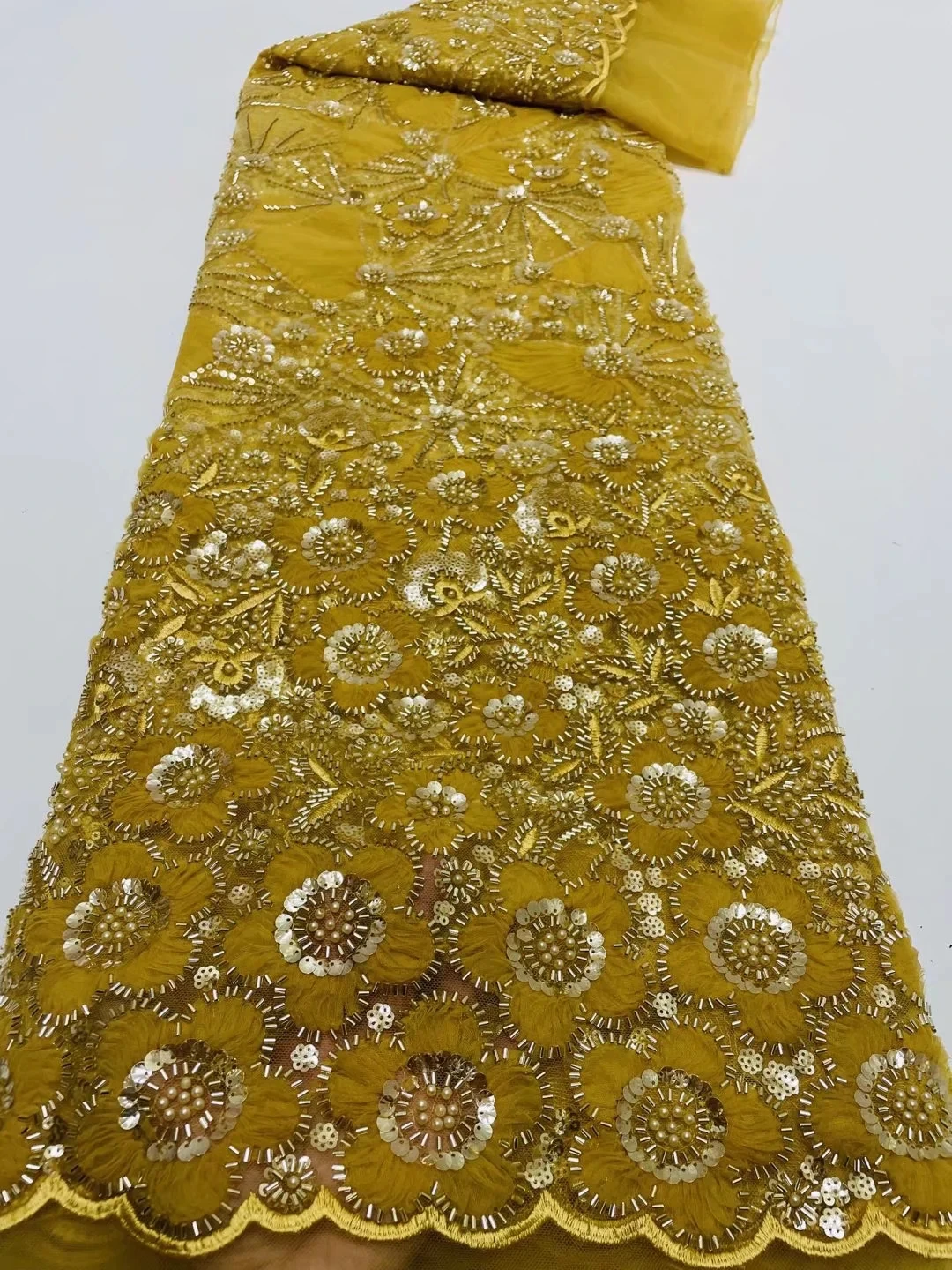 

African Beads Lace Fabric 2022 High Quality Promotion Nigerian French Sequins Lace Fabric For Evening Party Dress