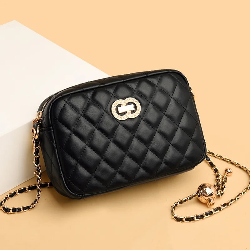 

Fashion Chain Bag Rhombus Lattice Metal Decoration Cross-body Small Square Bag Korean Version Casual One Shoulder Women's Bag