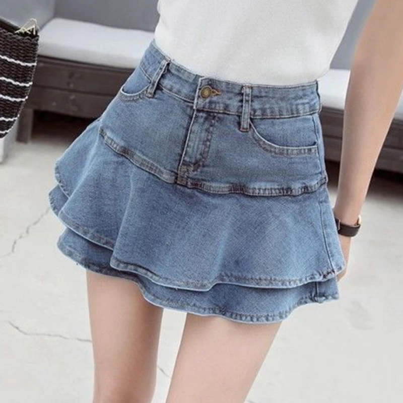 

Vintage Denim Mini Skirts Women Summer Sexy Solid Colour Ball Gown Skirts Jeans Female Casual Pocket Slim A-line Mini Skirts New
