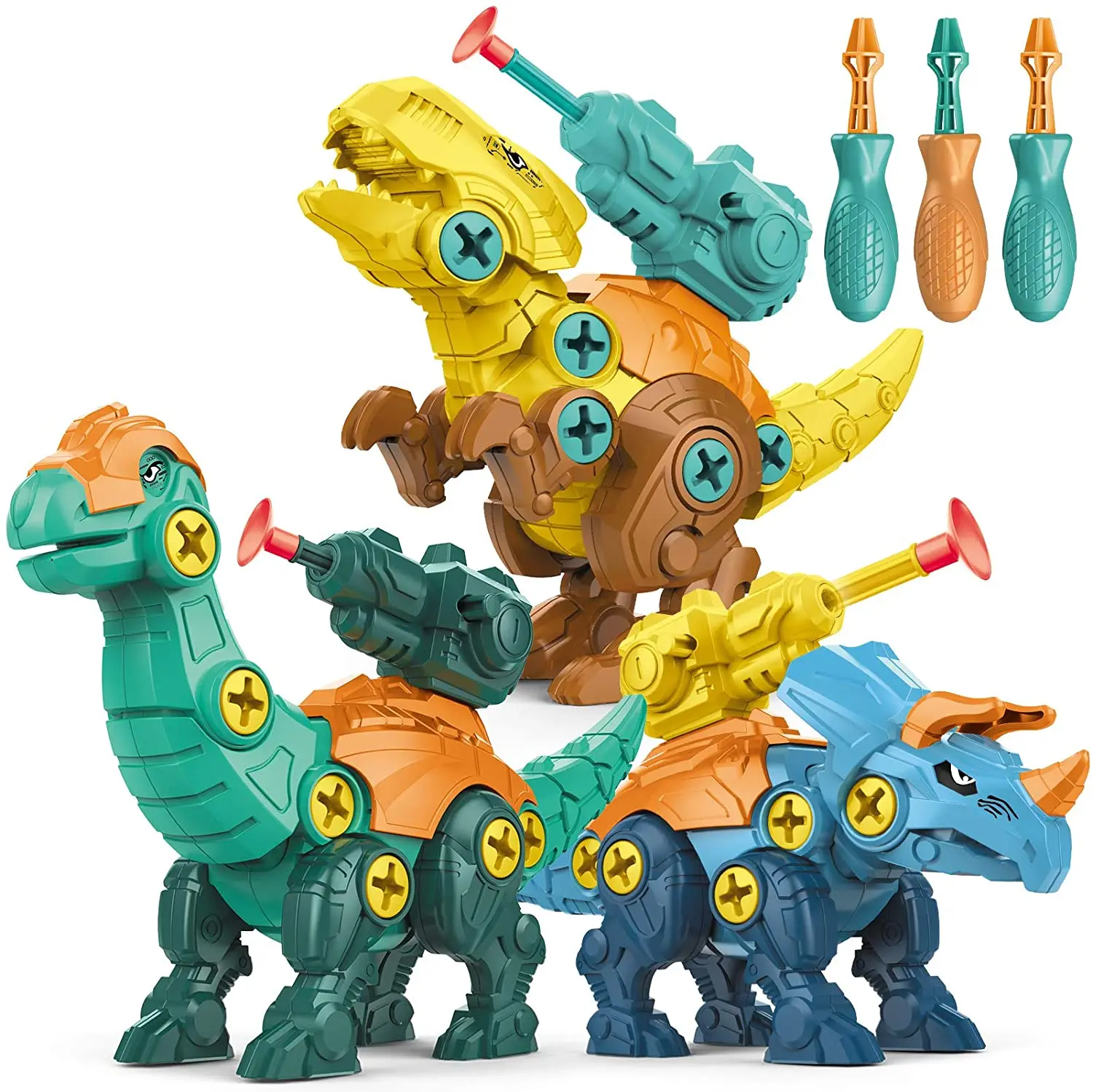 

Take Apart Dinosaur Toys for Kids with Missile Fire, 3 Packs DIY Dinosaur Educational STEM Toys with Screwdrivers Learning Gift