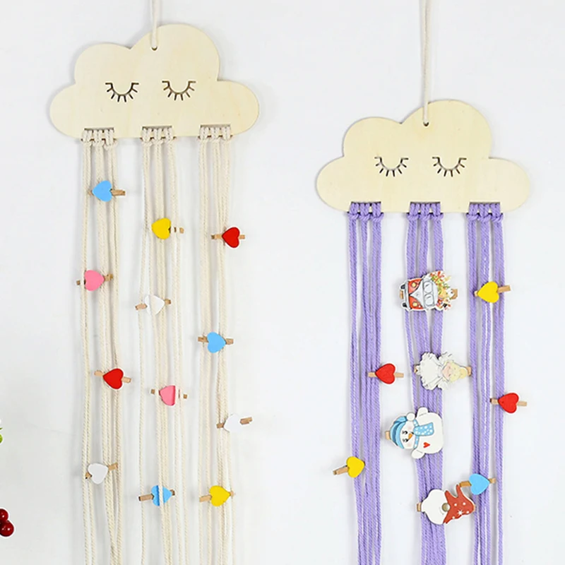 

Wooden Cloud Baby Hair Clips Holder Princess Hairpin Hairband Storage Pendant DIY Jewelry Photos Organizer Wall Hanging Ornament